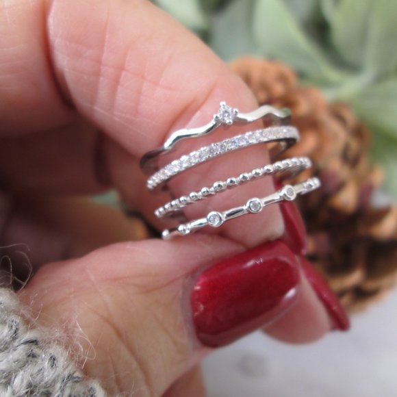 925 Sterling & Simulated Diamond Stacker Ring>4 Rings in 1>925 ring,Non Tarnish - Picture 2 of 5